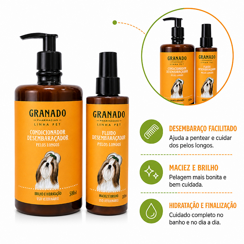 Kit Granado Pet Pelos Longos Condicionador 500ml + Fluido Desembaraçador 200ml