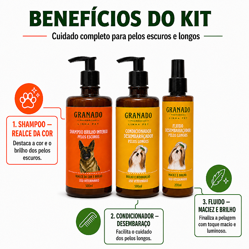 Shampoo Pet Pelo Escuro Condicionador Fluido Desembaraçador