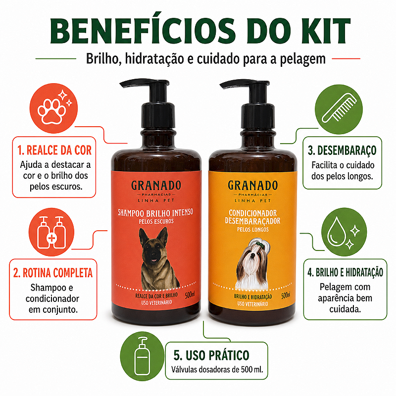 Shampoo Pet Pelos Escuros E Condicionador Desembaraçador