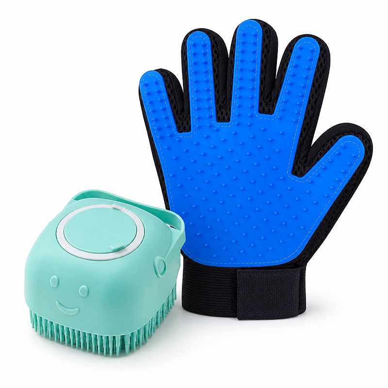 Kit Banho Pet com Luva Tira Pelos + Esponja com Dispenser