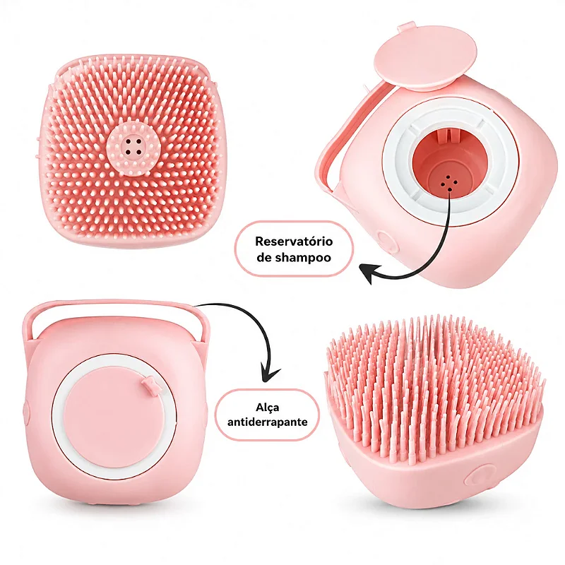Kit Banho Pet 3 em 1 com Escova A Vapor, Esponja Dispenser e Luva Tira-Pelos