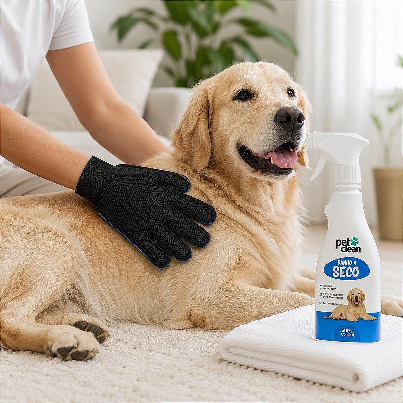 Kit Pet Clean Banho a Seco 500ml + Luva Massageadora Tira Pelos