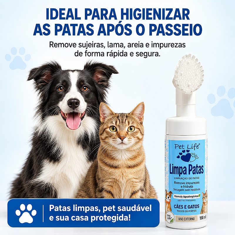 Limpa Patas Pet Life 150ml com Escova Aplicadora para Cães e Gatos