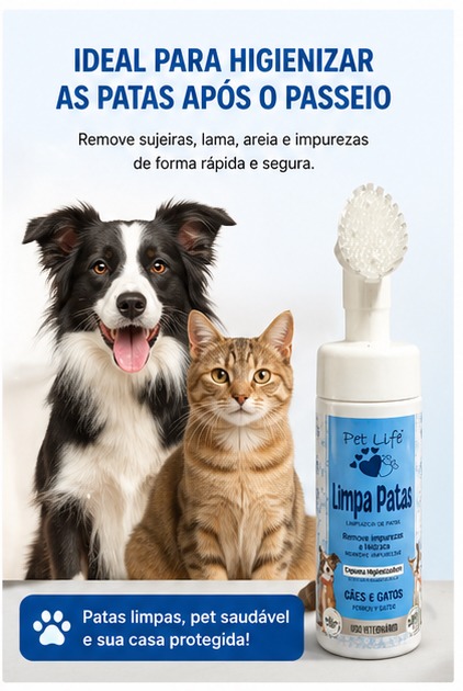 Limpa Patas Pet Life 150ml com Escova Aplicadora para Cães e Gatos
