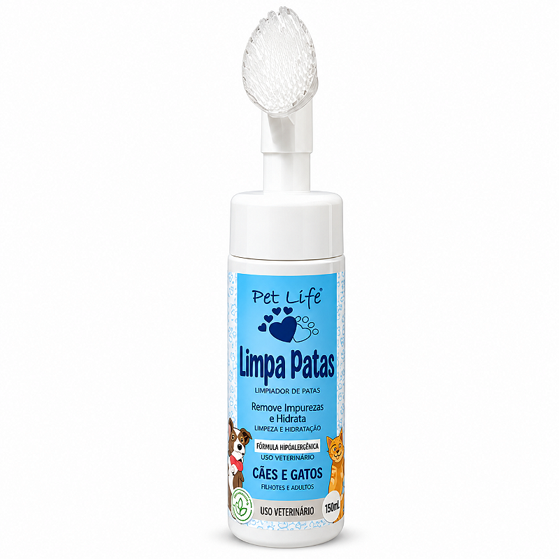 Limpa Patas Pet Life 150ml com Escova Aplicadora para Cães e Gatos