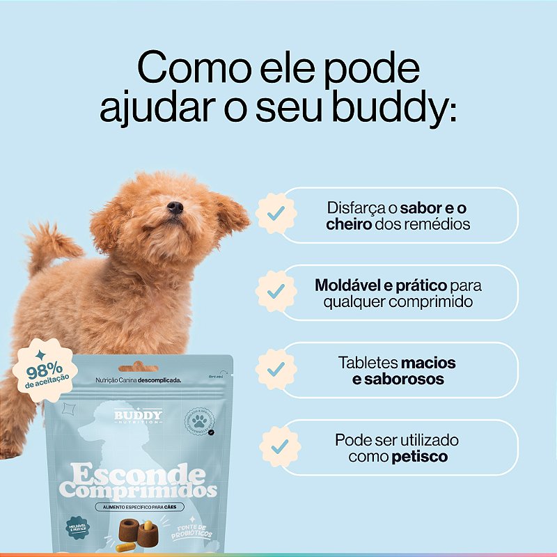Esconde Comprimidos Buddy Nutrition Petisco 30 Tabletes Macios