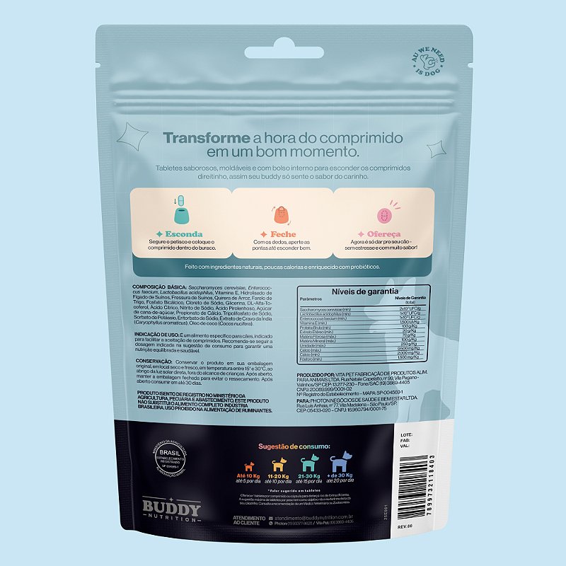 Esconde Comprimidos Buddy Nutrition Petisco 30 Tabletes Macios