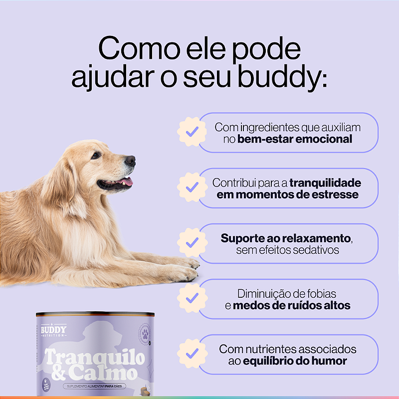 Suplemento Tranquilo & Calmo para Cães Buddy Nutrition com Triptofano e PEA