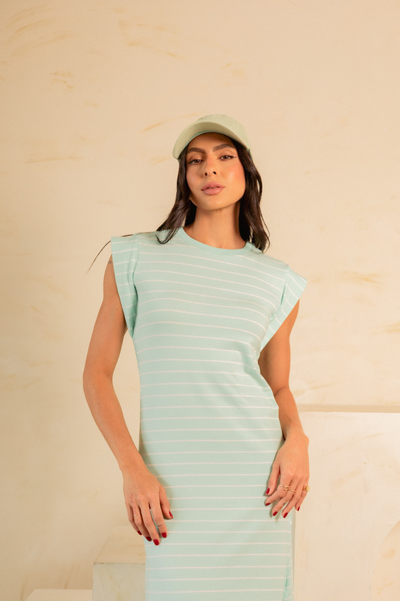 Vestido Midi Muscle Risca De Giz Verde Bebê