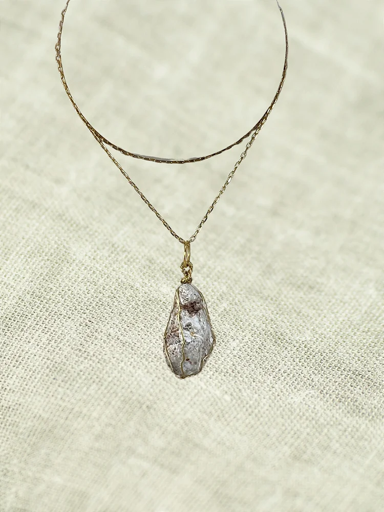 Jaspe Coquina Cristal Natural Polido Alambrismo Colar Dourado Aromaterapia