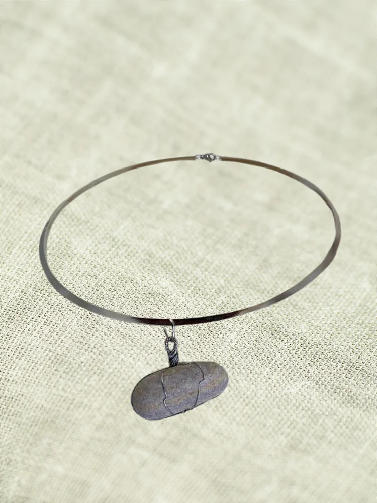 Arenito Guarani Pingente Alambrismo Colar Chocker Aço Inoxidável Aromaterapia