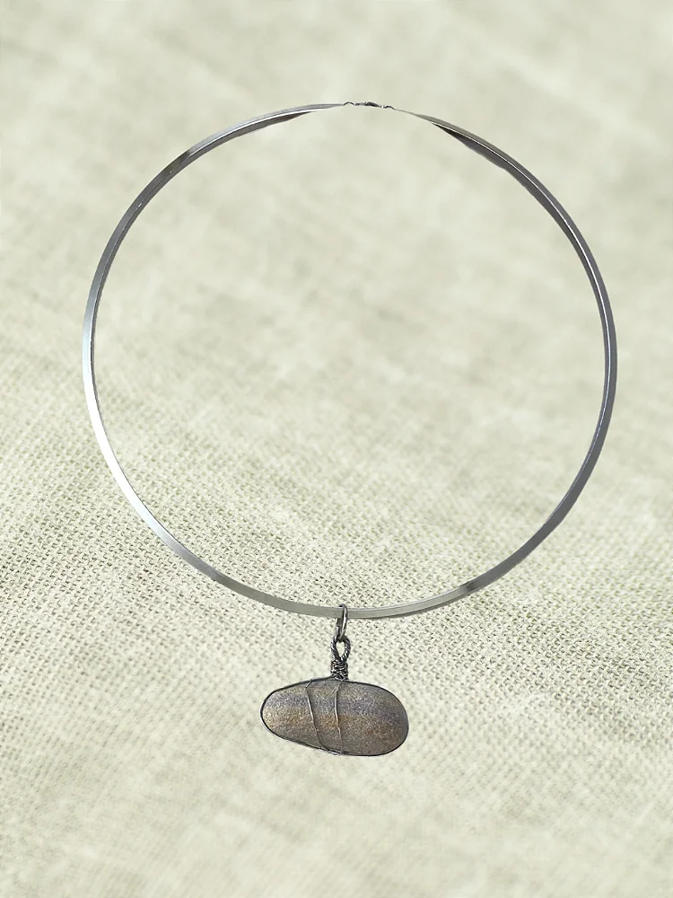 Arenito Guarani Pingente Alambrismo Colar Chocker Aço Inoxidável Aromaterapia