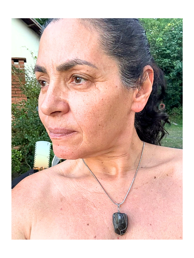 Flintstone Sílex Negro Trígono | Colar Aço Inóx