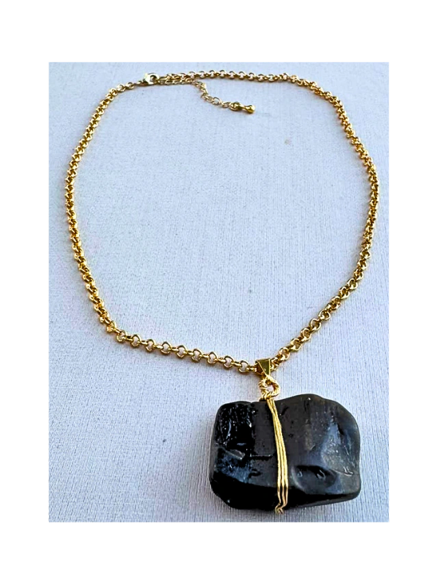 Flintstone Sílex Negro Chocolate EXTRA | Colar Ouro 18k