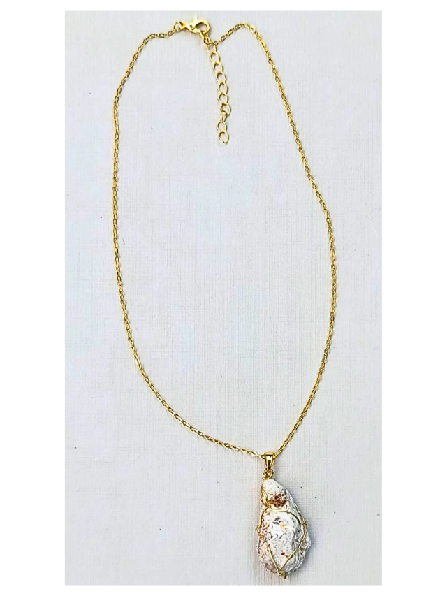 Jaspe Coquina Cristal, Colar Banho Ouro 18k