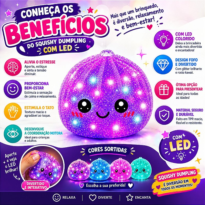 Squishy Dumpling com LED Anti-stress Sensorial