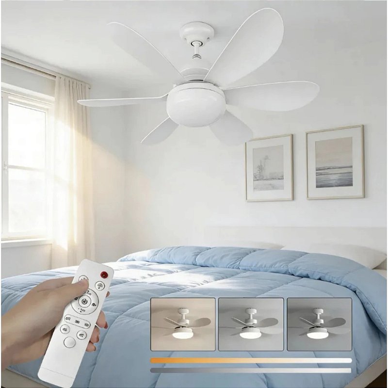 Ventilador de Teto Silencioso 60W LED 2em1