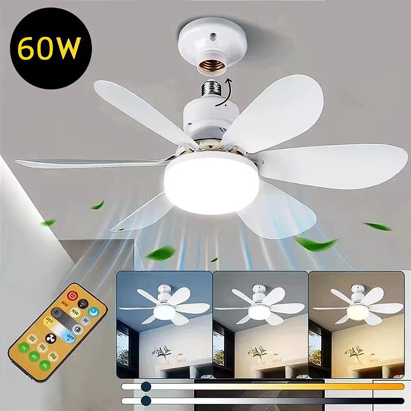Ventilador de Teto Silencioso 60W LED 2em1