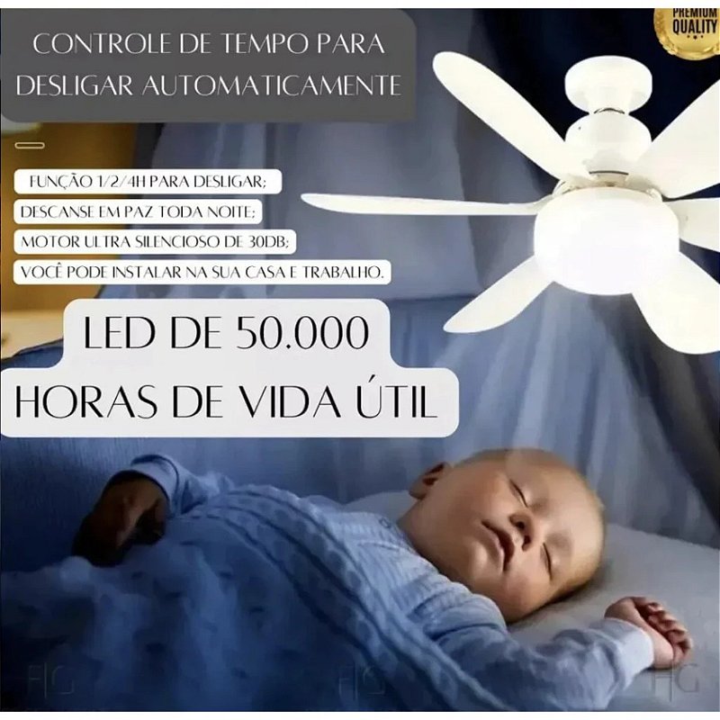 Ventilador de Teto Silencioso 60W LED 2em1