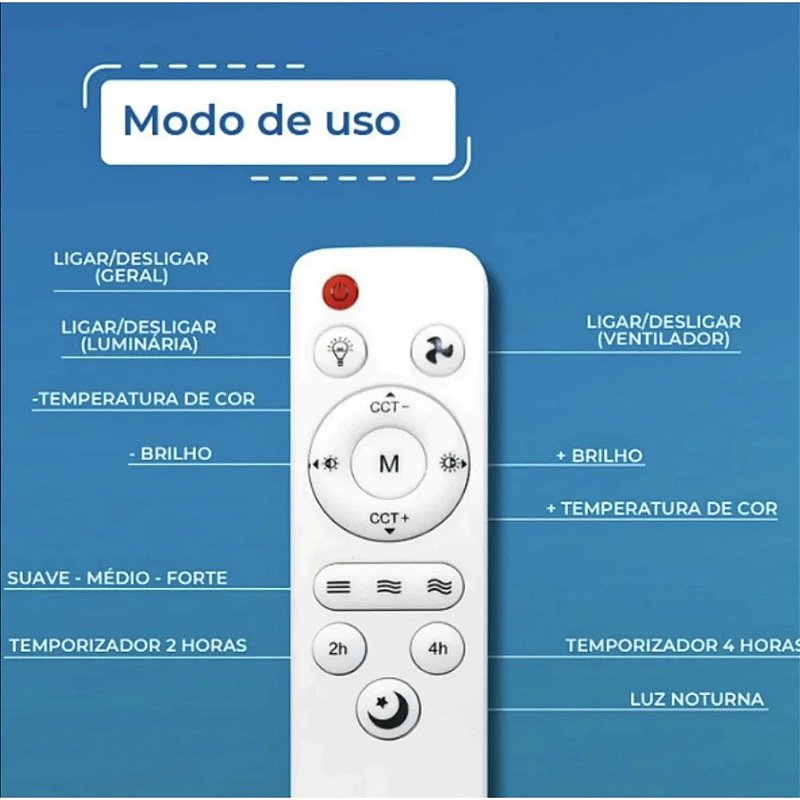 Ventilador de Teto Silencioso 60W LED 2em1