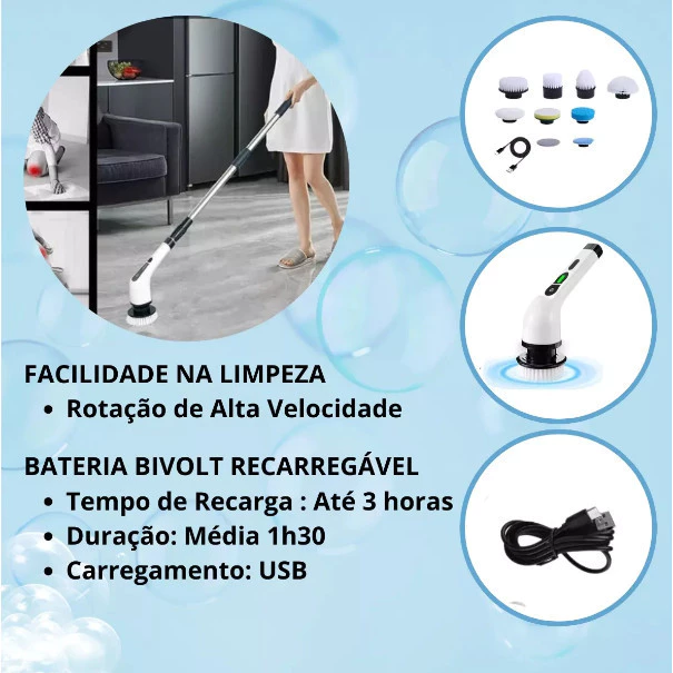 Esfregão Elétrico Versátil De Limpeza 360° Giratório