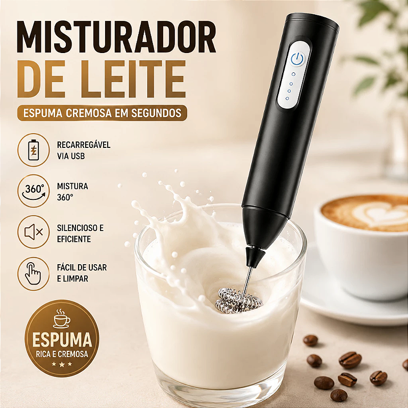 Mini Mixer Elétrico Recarregável Multiuso para Bebidas e Ovo