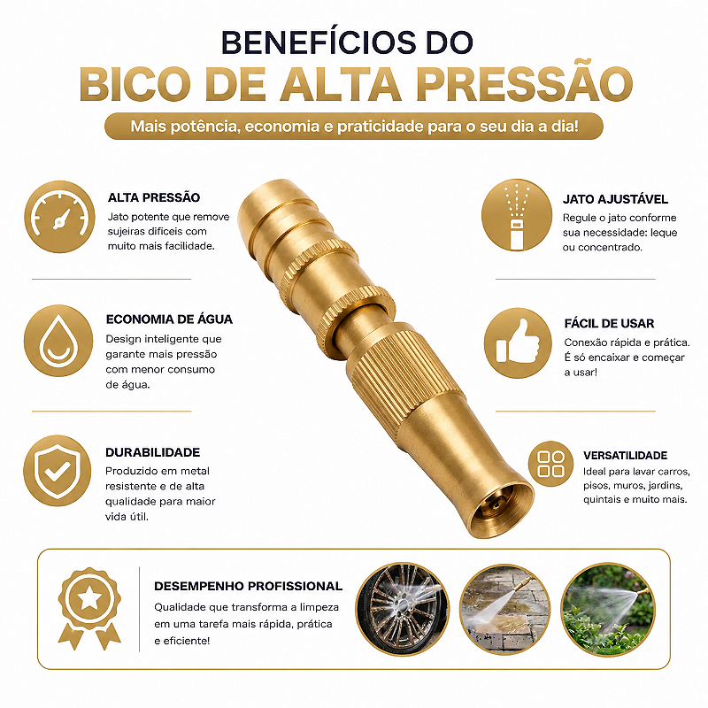 Bico Mangueira Esguicho de Alta Pressão em Latão