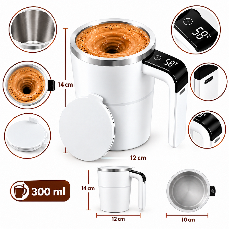 Caneca Mixer Inteligente LED 380ml Display de Temperatura