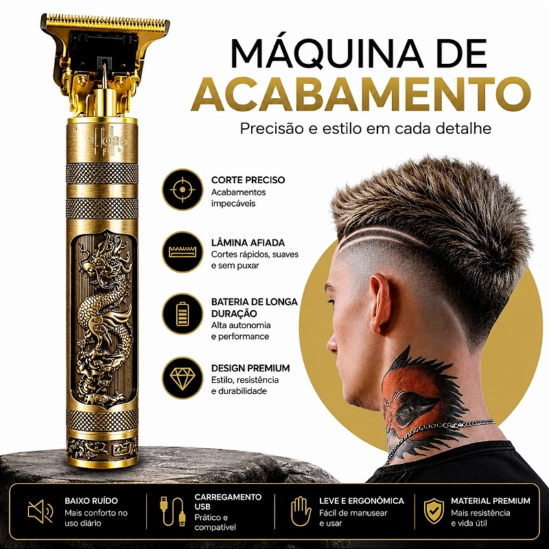 Máquina de Barbear e Cortar Cabelo Profissional Recarregável