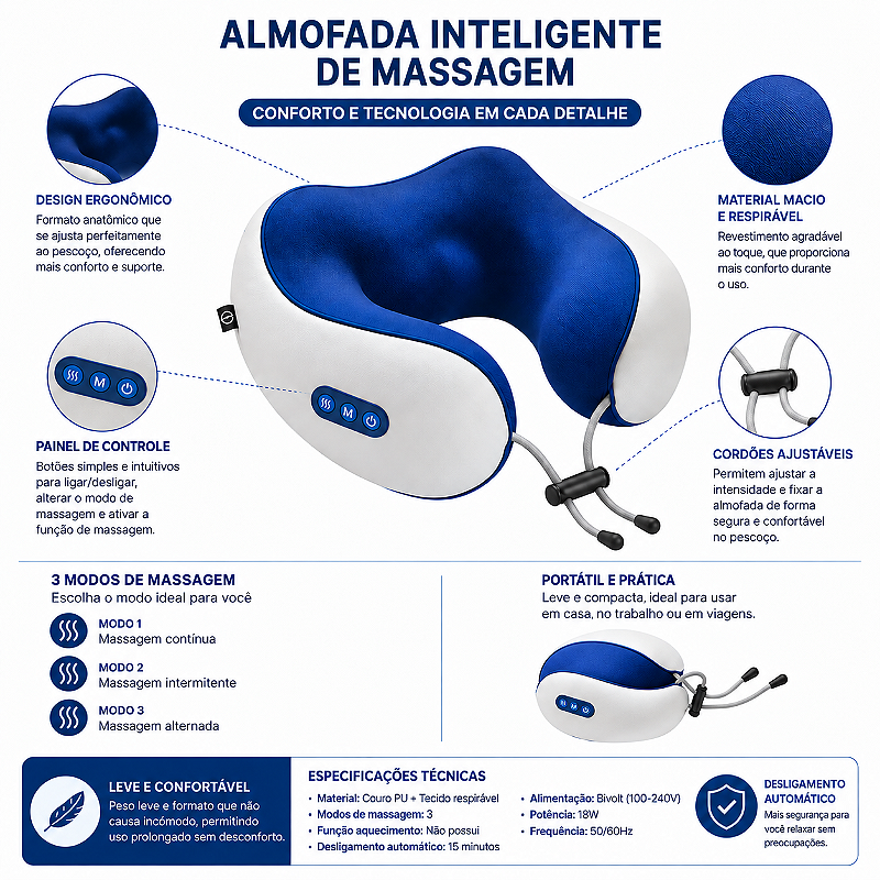 Almofada Inteligente de Massagem para Pescoço