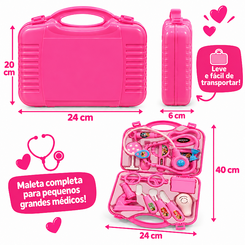 Kit Médico Infantil Maleta com Acessórios (Rosa)