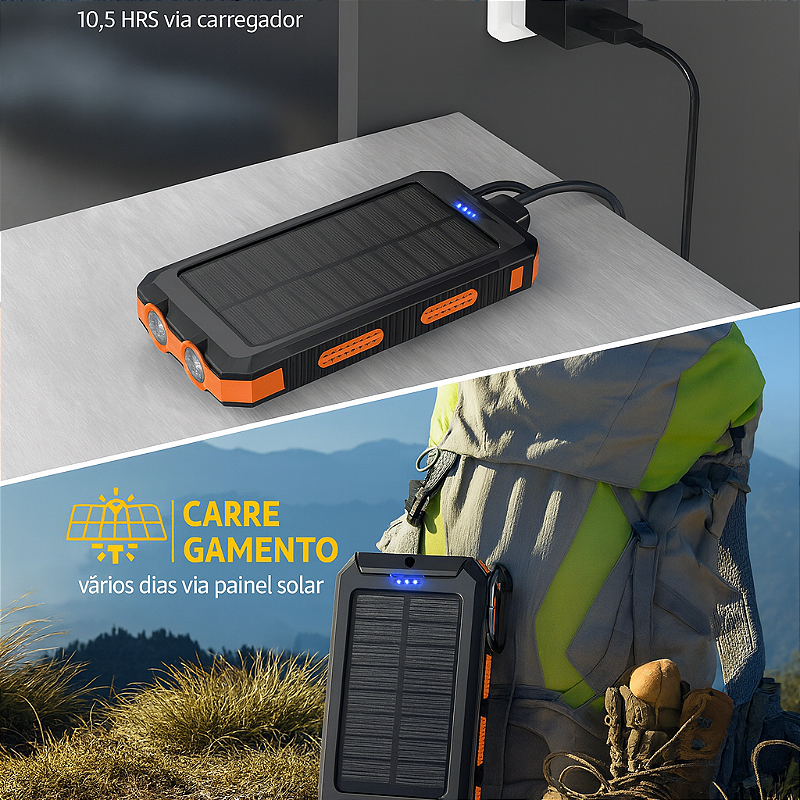 Carregador Portátil Power Bank Solar Usb Preto
