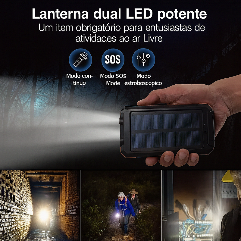 Carregador Portátil Power Bank Solar Usb Preto