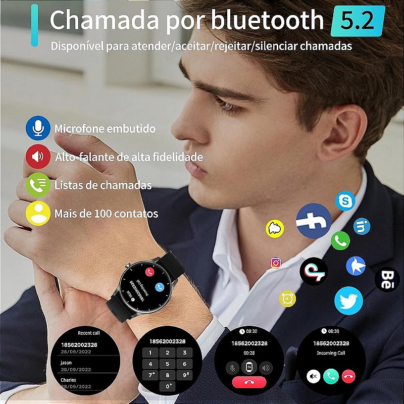 Smartwatch PEJE ZW02 Relógio Inteligente Bluetooth Tela 1.28 Chamadas Esportivo Android iOS