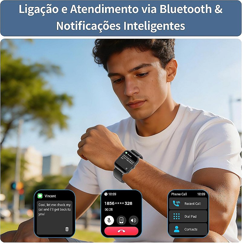 Smartwatch PEJE ZW01 com Chamadas, Pulseira Extra e 123+ Modos Esportivos Aprova d Agua