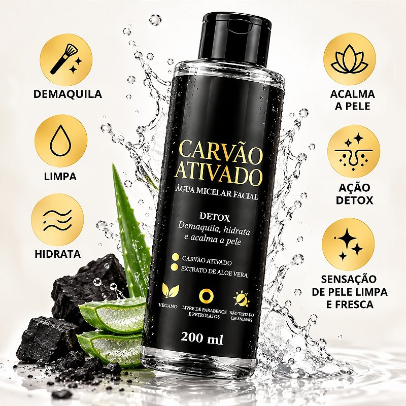 Água Micelar Facial Carvão Ativado Detox 200ml