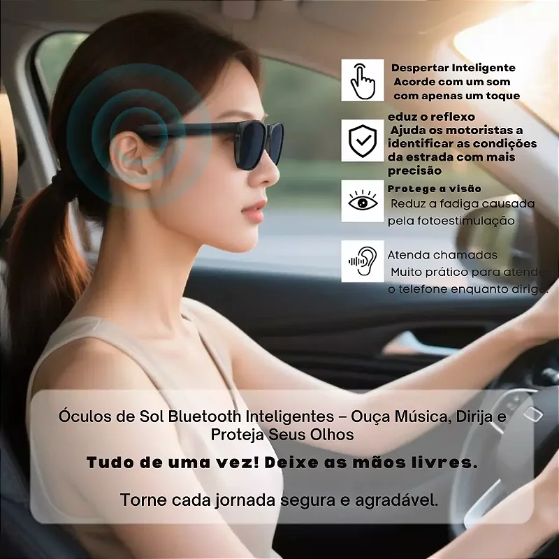 Óculos Inteligentes Bluetooth D11 – Chamadas, Música e Assistente de Voz em um Só Toque