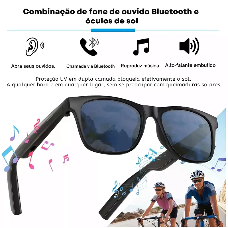 Óculos Inteligentes Bluetooth D11 – Chamadas, Música e Assistente de Voz em um Só Toque