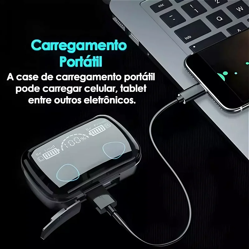 Fone de Ouvido Bluetooth TWS Com POWER BANK