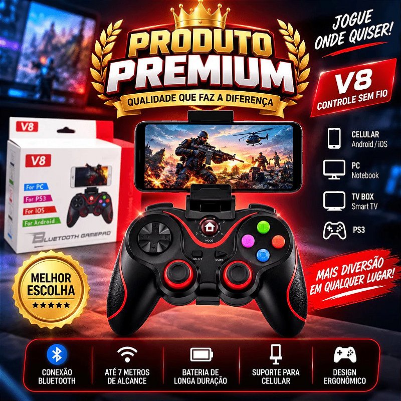 Controle Gamer sem Fio para Celular com Suporte Ajustável