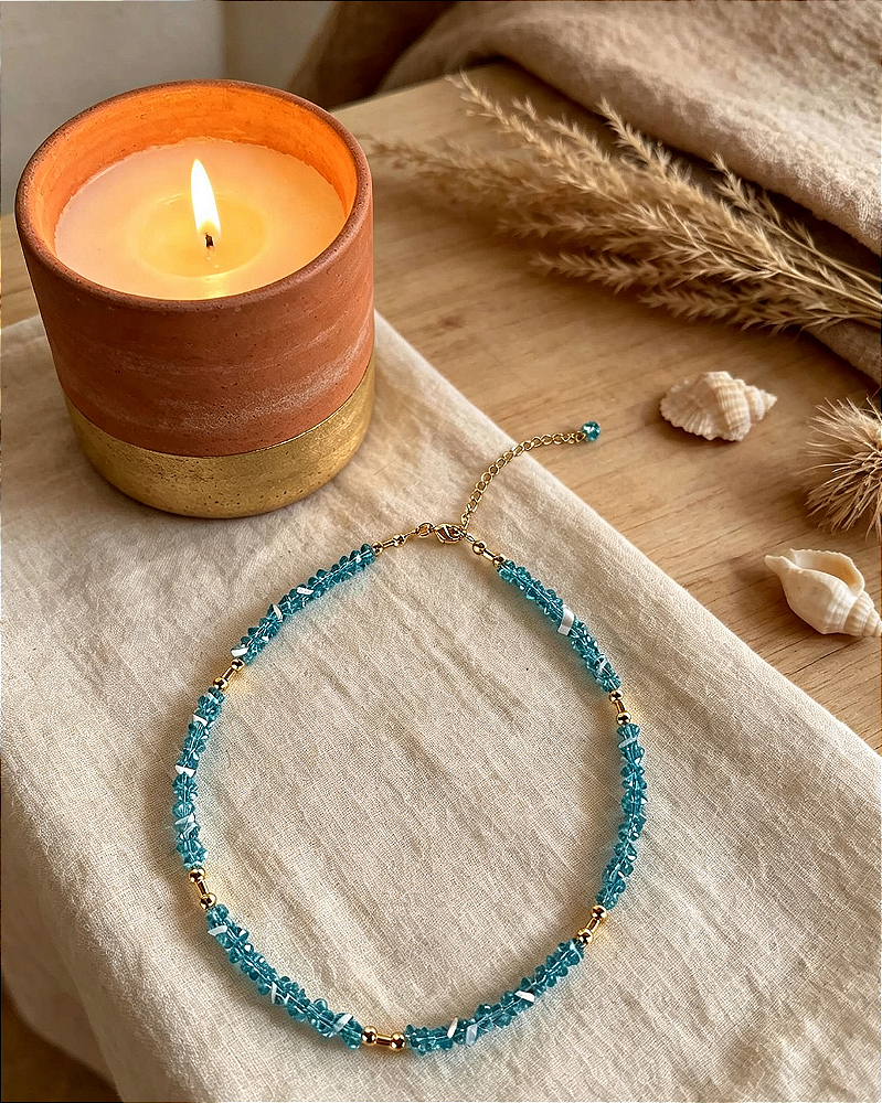 Colar (choker) cristal áurea lascas Azul Claro
