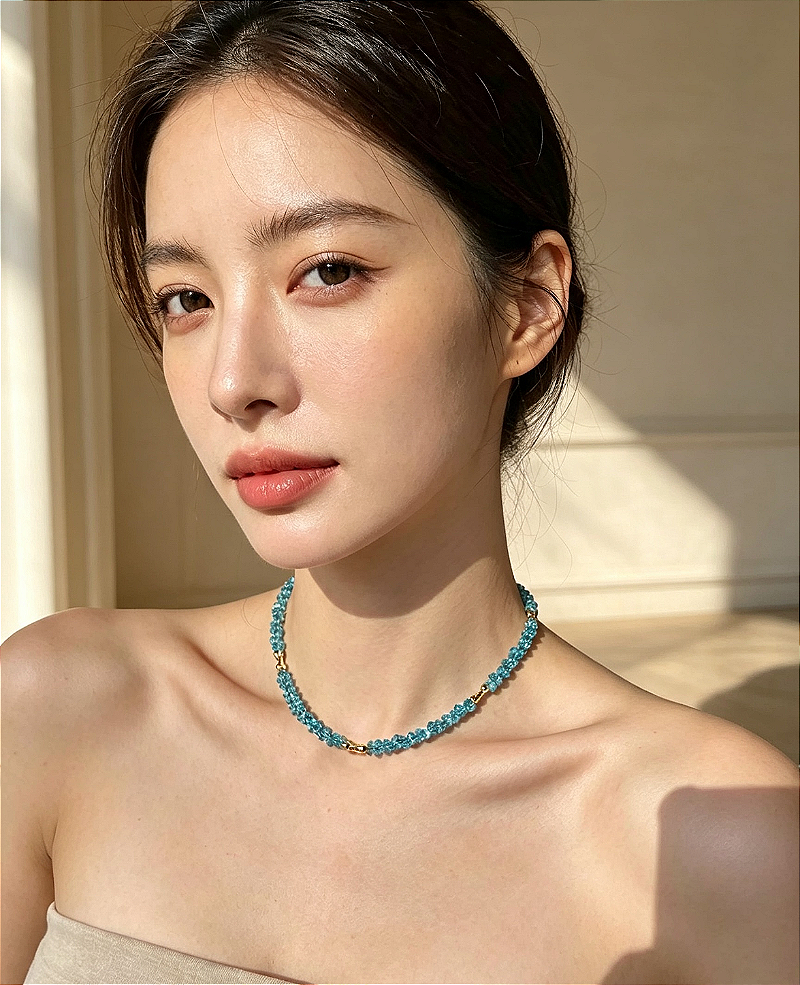 Colar (choker) cristal áurea lascas Azul Claro