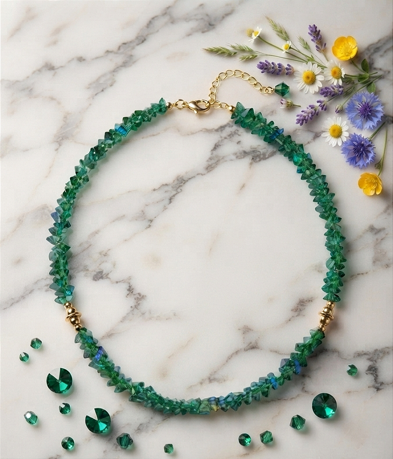 Colar (choker) cristal áurea lascas Verde