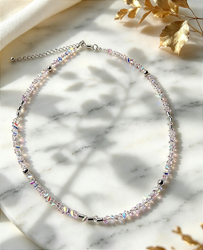 Colar de cristal áurea lascas - Rosa Irizado