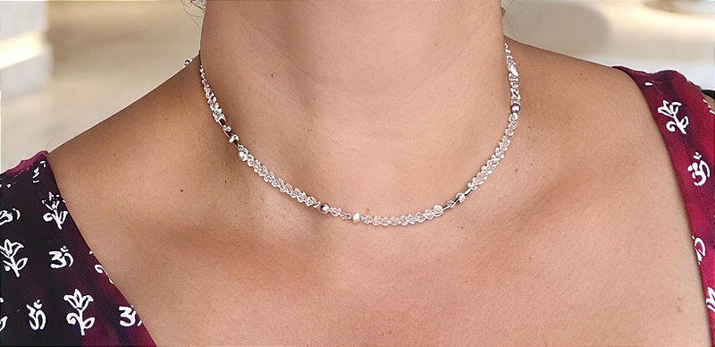 Colar de cristal áurea lascas - Rosa Irizado