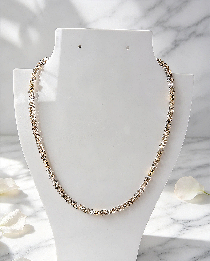 Colar (choker) cristal áurea lascas Fumê