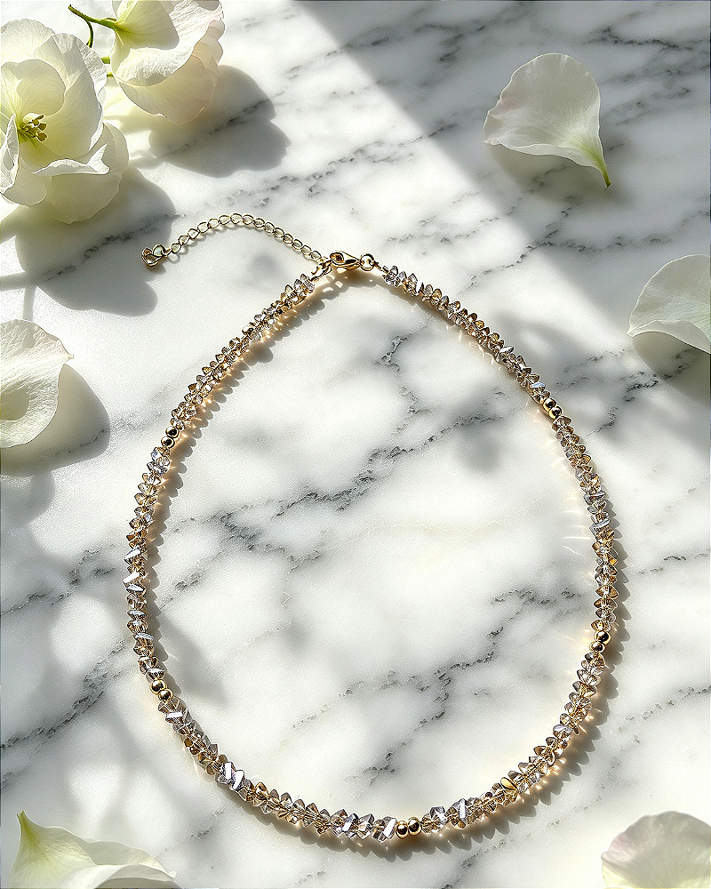 Colar (choker) cristal áurea lascas Fumê