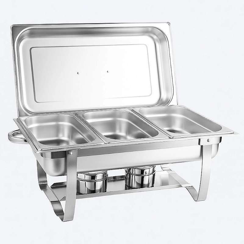 RECHAUD RETANGULAR INOX BANHO 3 CUBAS E FOGAREIRO
