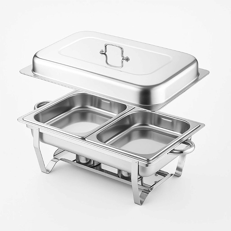 RECHAUD RETANGULAR INOX BANHO 2 CUBAS E FOGAREIRO