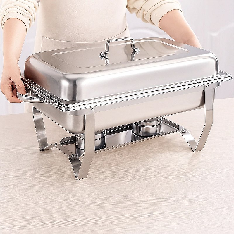 RECHAUD RETANGULAR INOX BANHO 2 CUBAS E FOGAREIRO